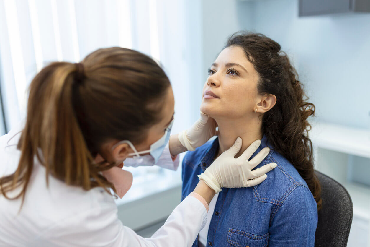 Women with thyroid gland test
